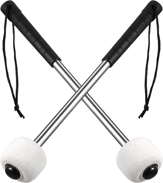 Drumhamers voor Percussie - 2-Pack Timpani Stokken met RVS Handvat en Opbergtas, Antislip Grip, Geschikt voor Snaredrum en Basdrum