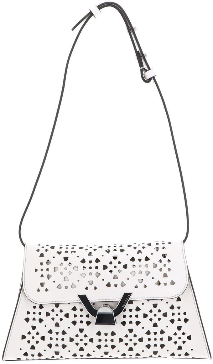 COCCINELLE Leren Schoudertas Avondtas Dew Cow Perforation Handbag Blanco Crème