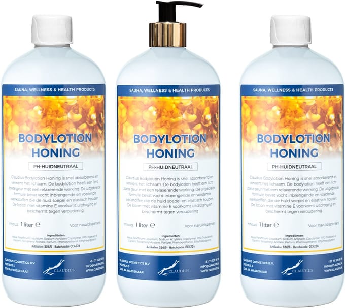 Bodylotion Honing 1 Liter - met gouden pomp - set van 3 stuks