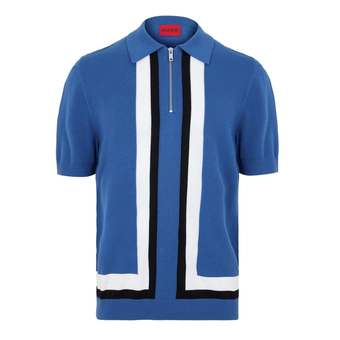 Hugo Heren Sholpone Gestreept Poloshirt (Medium Blauw)