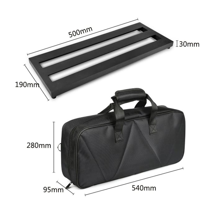 Pédalier d'effet de guitare de taille moyenne en alliage d'aluminium 19,7 x 7,5 pouces avec sac de transport Medium Size noir