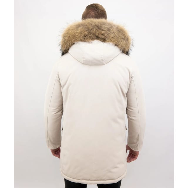 Enos Winterjas parka met grote echte bontkraag beige