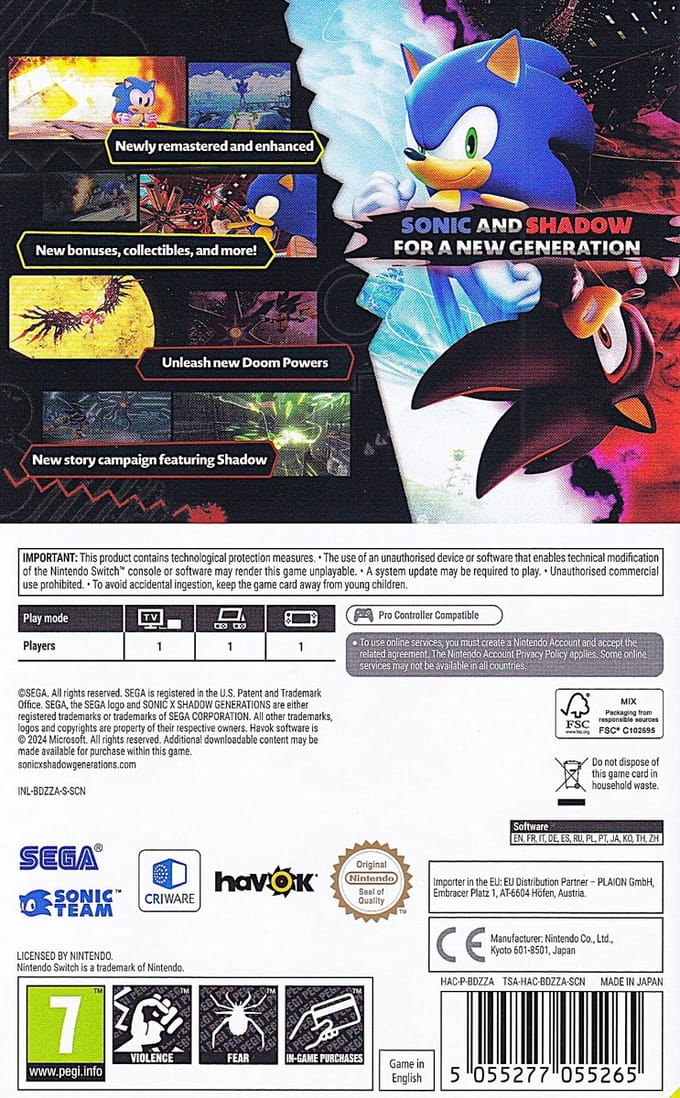 Sonic X Shadow Generations Switch