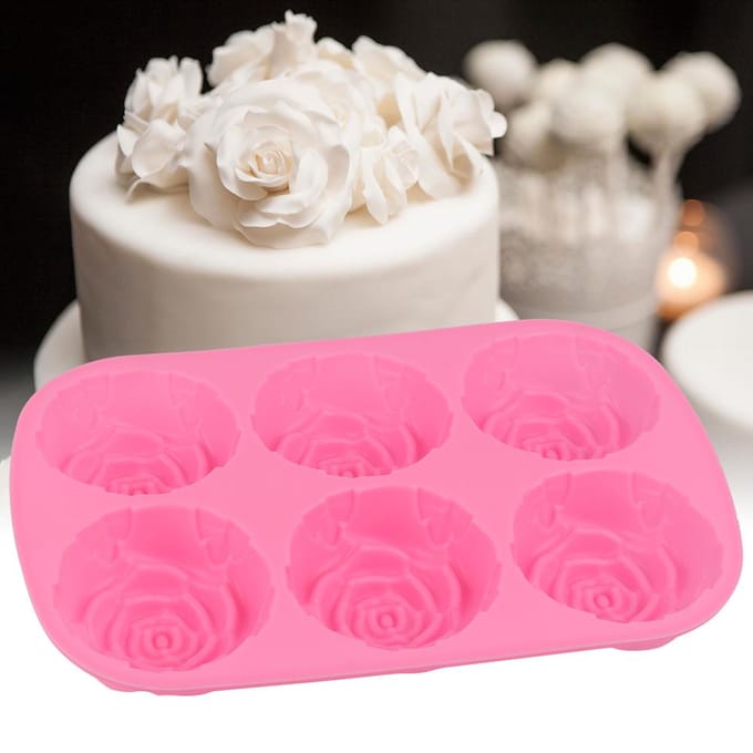 6-delige Rozenvormige Siliconen Pudding Chocolade Taartvorm Magnetron Vriezer Veilig Roze pink
