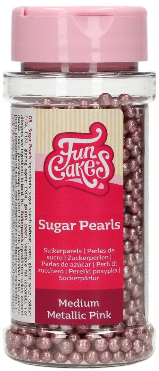 FunCakes Suikerparels - Medium - Metallic Roze 80g - Smaakstof voor Taarten - Eetbare Taartdecoratie