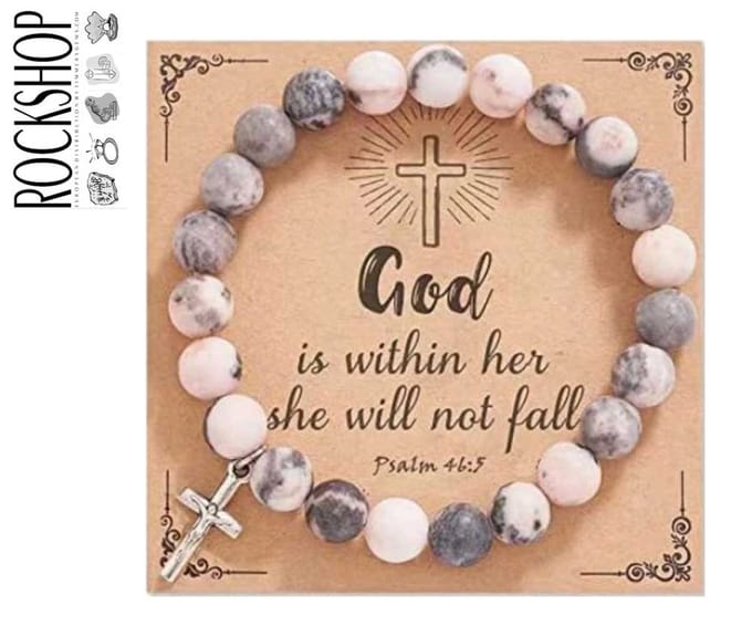 Zebra Agaat armbandje "God is within her, she will not fall". Incl kaartje met tekst.