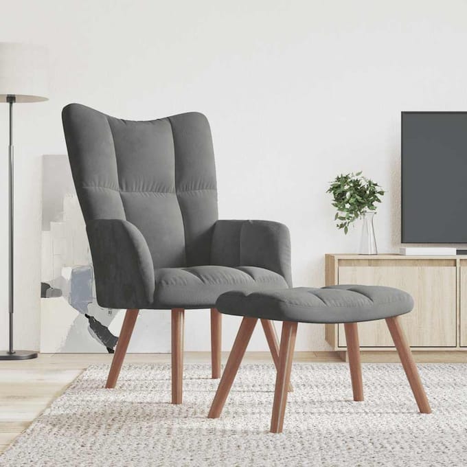 vidaXL - Relaxstoel - met - voetenbank - fluweel - donkergrijs