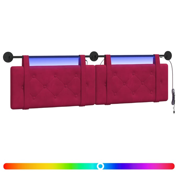 vidaXL - Hangend - hoofdbord - Met - LED-verlichting - Wijnrood - Fluweel