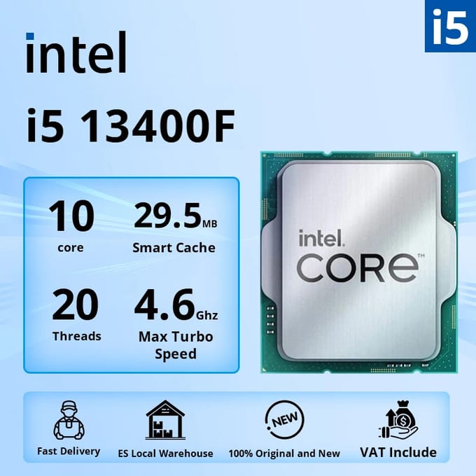 Intel Core i5-13400F 10-Core 16T Desktop CPU LGA 1700 Processor (koeler niet inbegrepen) voor gaming pc