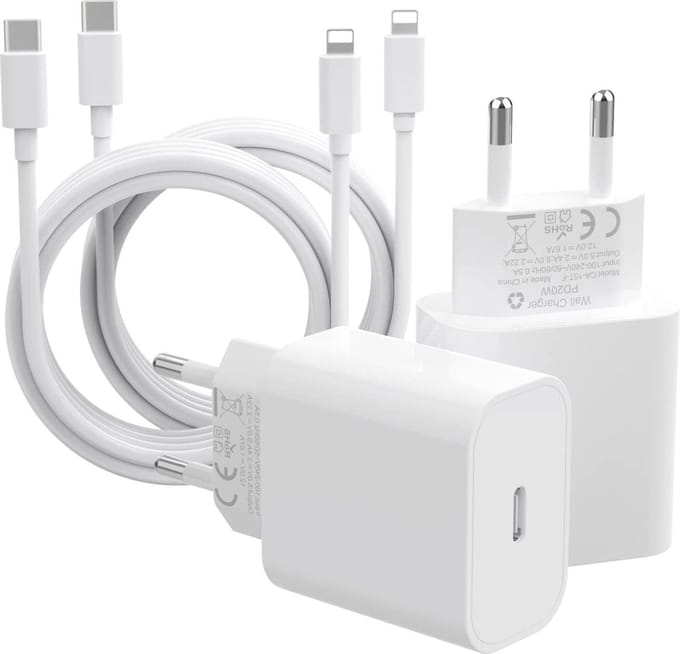 2x 20W Power Adapter USB C - Oplader Kabel met 1 Meter Lange USB C Kabels - Snellader
