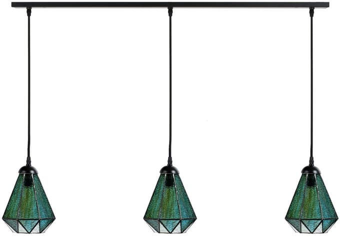 3 x Tiffany Arata Green lampen aan plafondbalk - Art Deco Trade