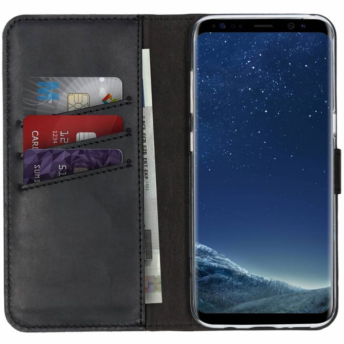 Selencia Hoesje - Geschikt voor Samsung Galaxy S8 - Echt Lederen Bookcase - Zwart