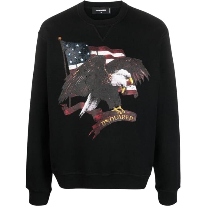 Dsquared2 Trui Met Amerikaanse Adelaarmotief, Zwarte Ronde Hals