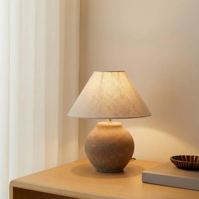 Lucande - Tafellamp - 1licht - Textiel, keramiek - H: 39 cm - E27 - bruin, beige