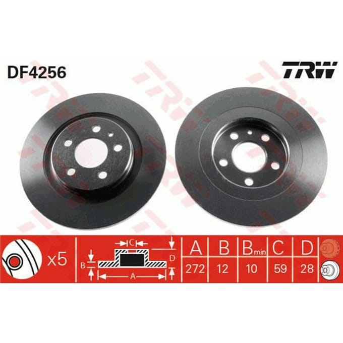 Remschijf TRW DF4256 achter, volledig, 1 Stuk
