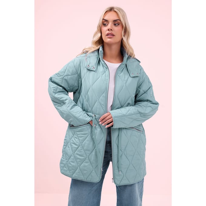 Yours Blauwe Lichtgewicht Jas Met Diamantruiten Size 46
