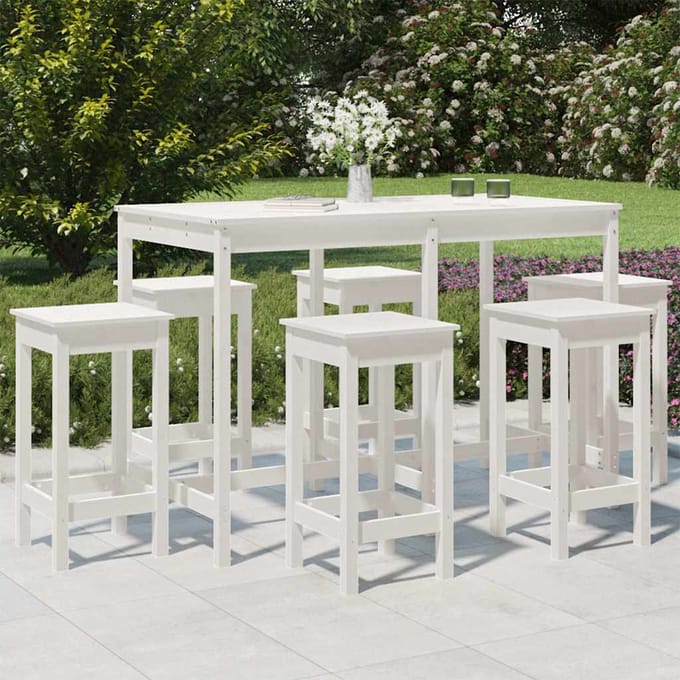 vidaXL - 7-delige - Tuinbarset - massief - grenenhout - wit