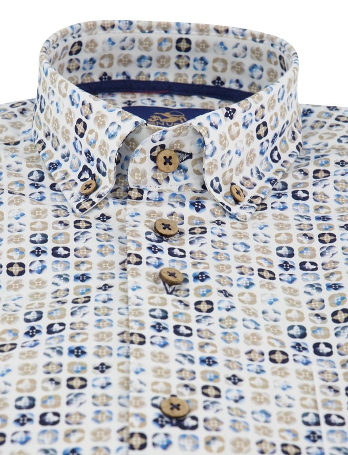 Overhemd korte mouw Eden valley blauw printje met borstzak