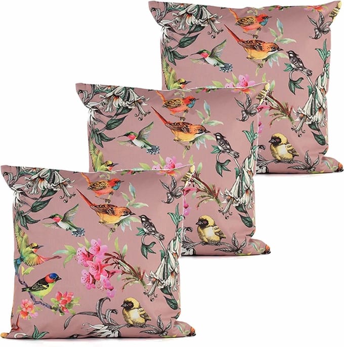 Anna's collection buitenkussen bloem - 3x - oud roze - 45 x 45 cm - Water en UV bestendig
