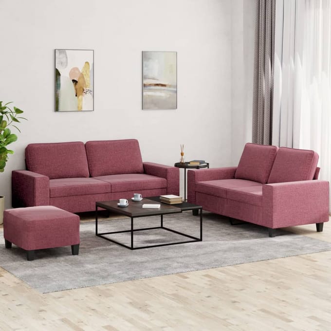vidaXL - 3-delige - Loungeset - stof - wijnrood