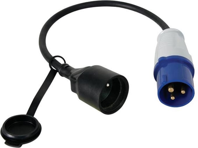 Perel Verloopkabel, H07RN-F 3G2.5, 0.4 m, 16 A/230 V, 3680 W, CEE naar type E, voor binnen en buiten, rubber, blauw
