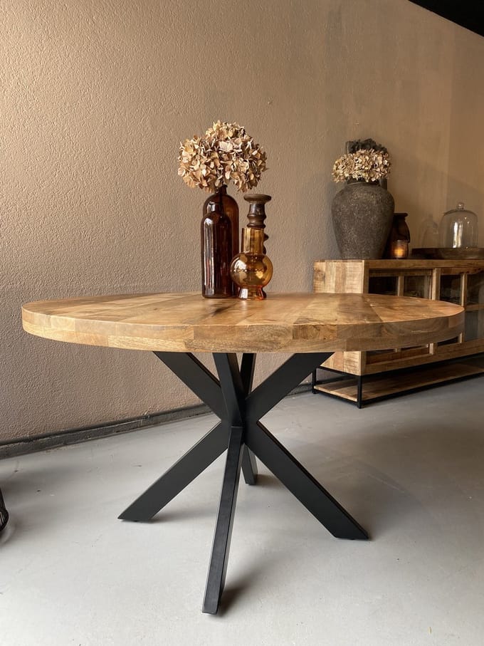 Sfeerwonen Enzo Eettafel Rond 130 cm mangohout NATUREL