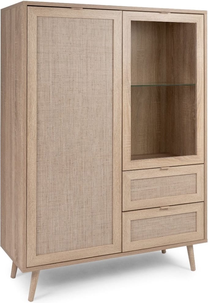 Finori Bali Kast Highboard - Eiken/Riet Decor - 2-deurs