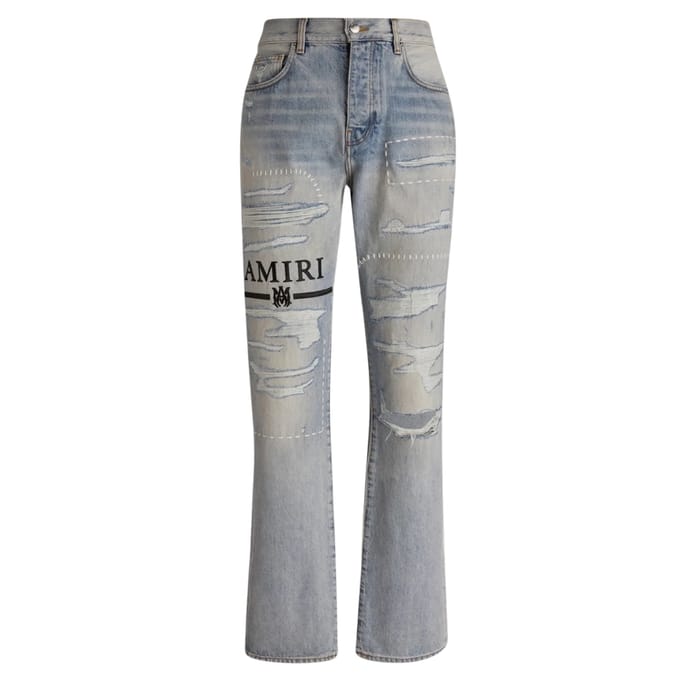 Amiri MA Bar Logo Straight Fit Stone indigo blauwe denim jeans