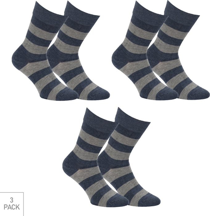 Boru Bamboo - 3-Pack - Gestreepte Sokken - Bamboe - Antibacterieel - Heren / Dames - jeans - 35-38 - 2326