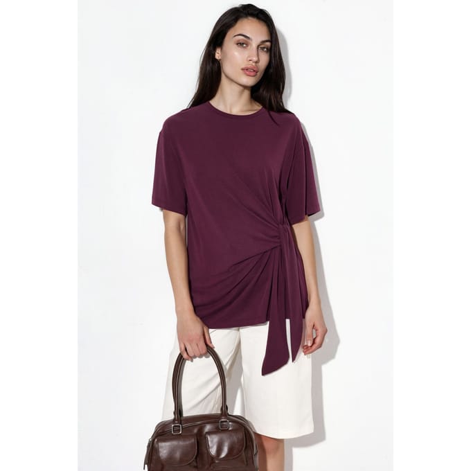 Losse Fit Crew Neck Modal Blouse met Strikdetail
