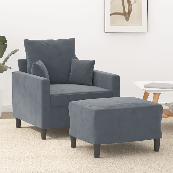 vidaXL - Fauteuil - met - voetenbank - 60 - cm - fluweel - donkergrijs