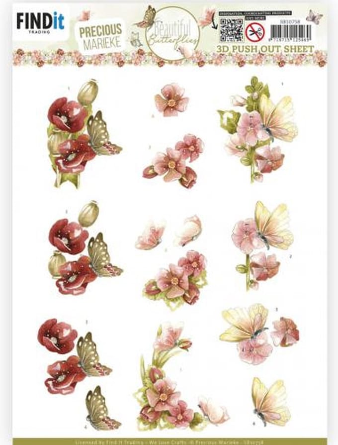 3D Push Out - Precious Marieke - Beautiful Butterfly - Red