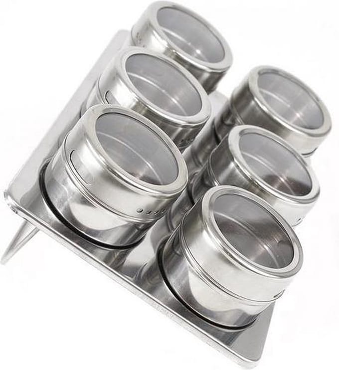 Quttin magnetische kruidenrek / kruidenplank set van 6 RVS zilver