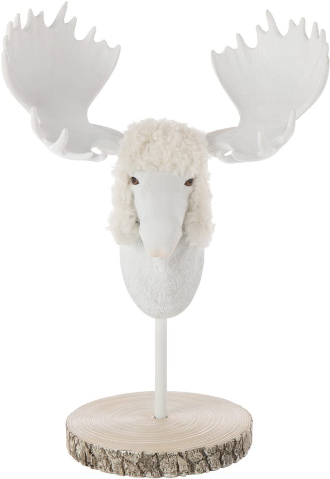 J-Line decoratie Eland Op Voet Bont - polyresin - ecru/wit
