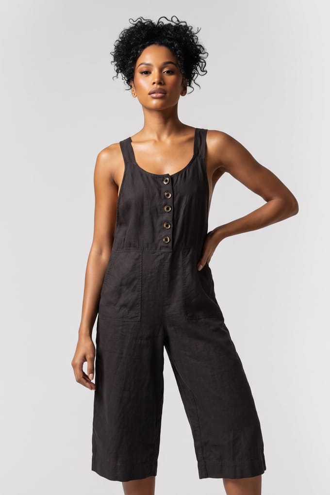 White Stuff Viola Linen Dungaree Pure Black Größe: 6 | Jumpsuits Outlet | Damen | Weiß