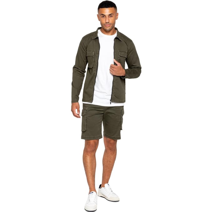 Enzo | Heren Cargo Trainingspak Met Korte Broek Set - Khaki