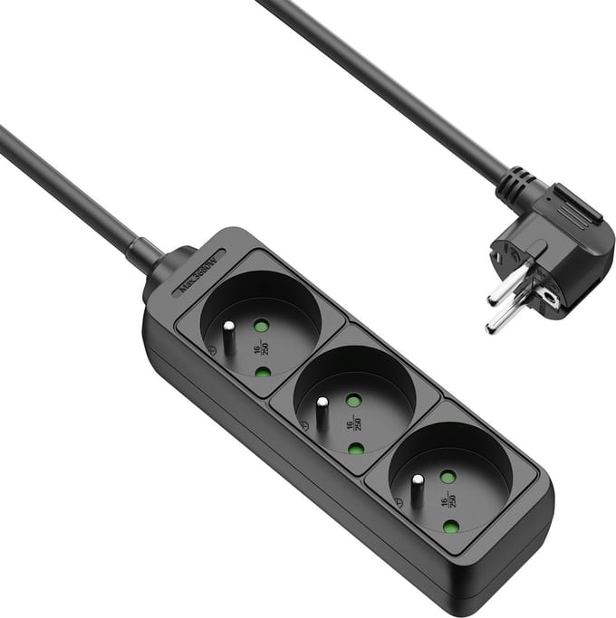 Allteq - Stekkerdoos met penaarde - 3-voudig - 5 meter - Zwart