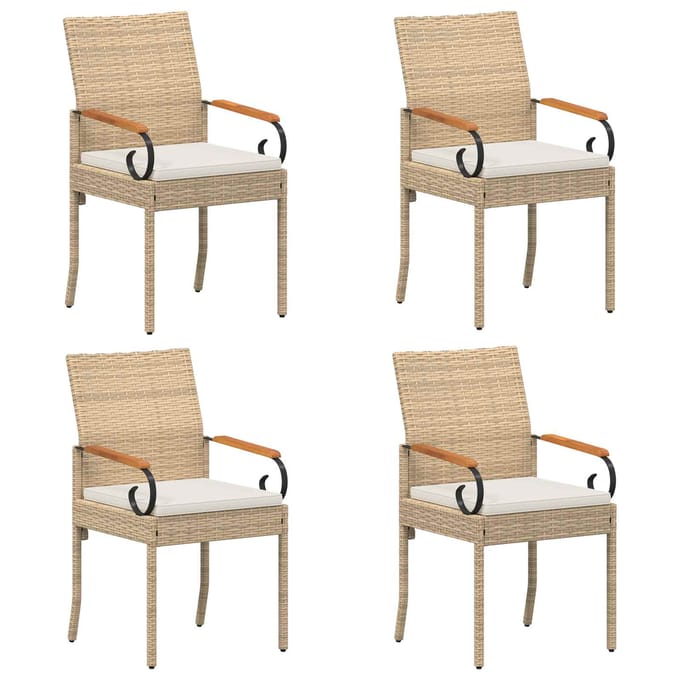 vidaXL - Tuinstoelen - 4 - st - Beige - en - Crème - Wit - Poly - Rattan - en - Acacia