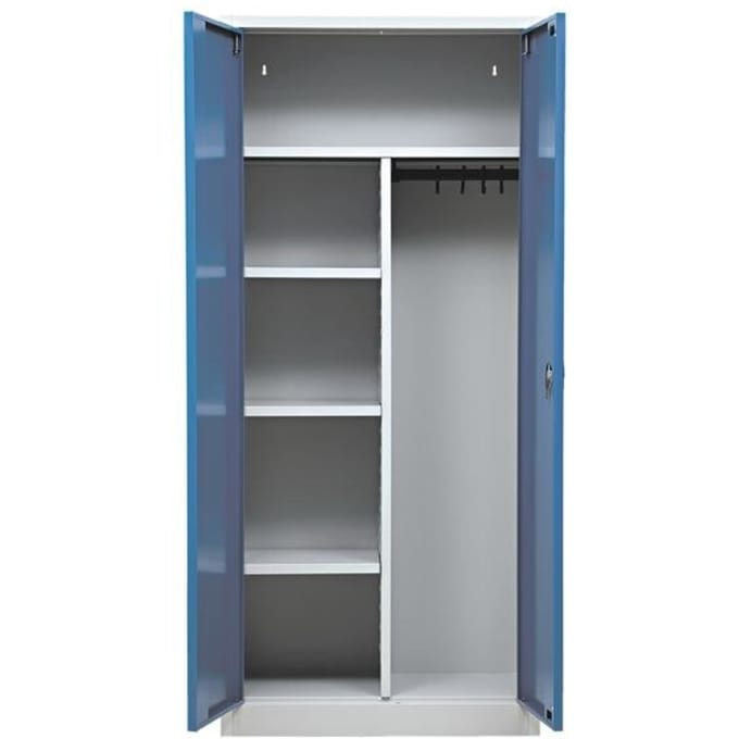 Garderobekast, met middenwand, lichtgrijs/gentiaanblauw