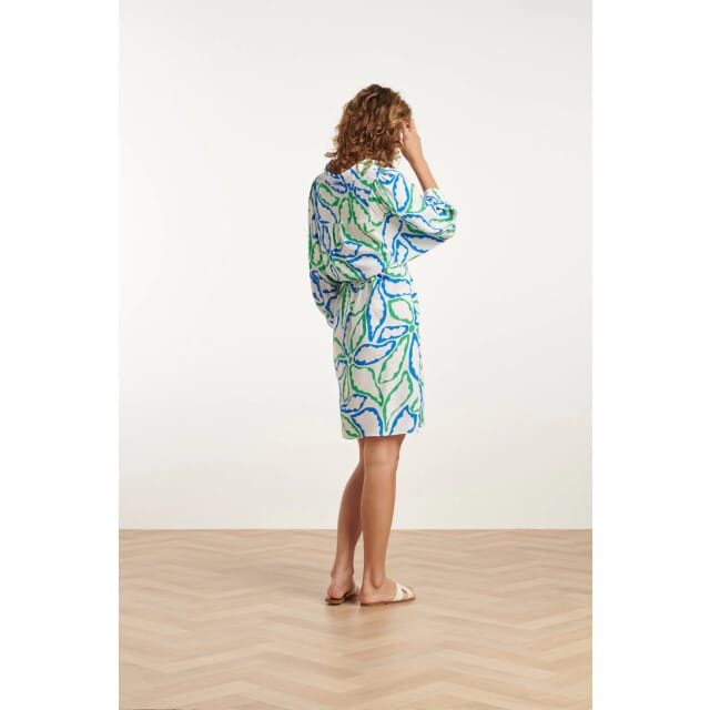 Smashed Lemon 25052 korte jurk met kraaggrafisch bloemenprintcobalt |