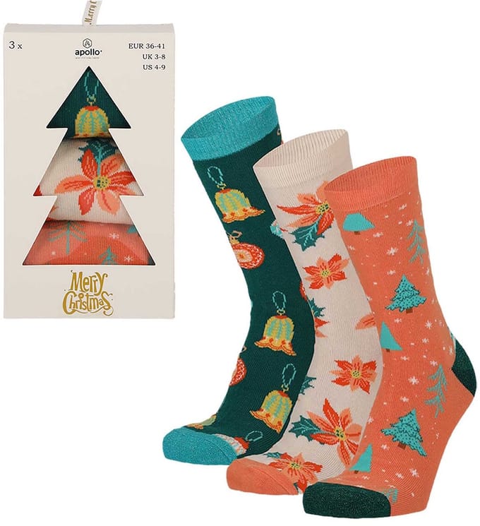 Apollo Dames Kerstsokken Giftbox 3-Pack Kerstversiering - Maat 36/41