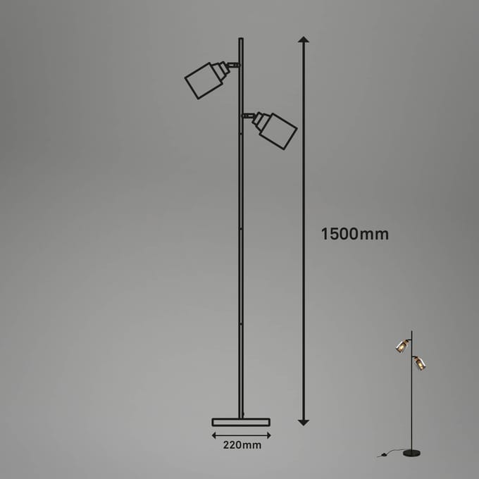 BRILONER - Vloerlamp - staande lamp - hout & smokey glas - E27 fitting - h: 150cm