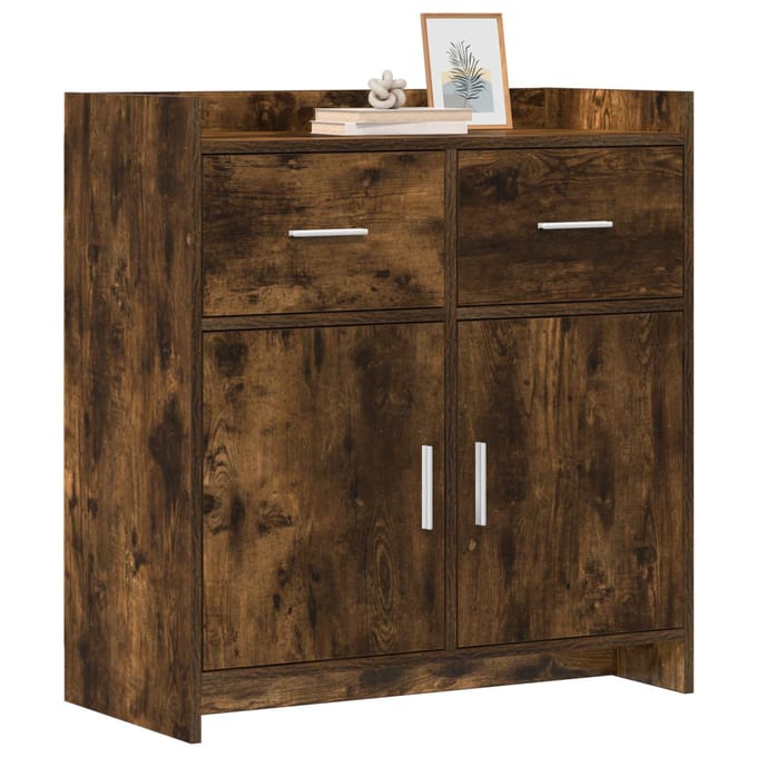 vidaXL - Dressoir - Gerookt - eiken - 75 - x - 36 - x - 80 - cm - Bewerkt - hout