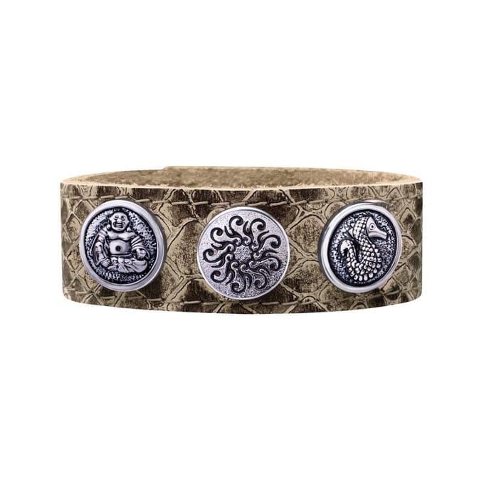 Quiges Dames Leren Armband Beige met 3 Drukknopen Set 19.5 - 21.5cm - EBCMS338