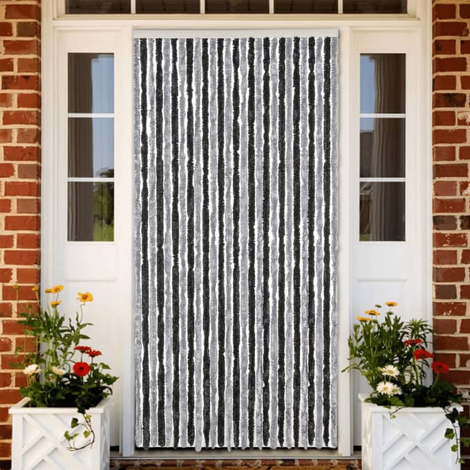 vidaXL - Vliegengordijn - 118x220 - cm - chenille - grijs - en - zwart