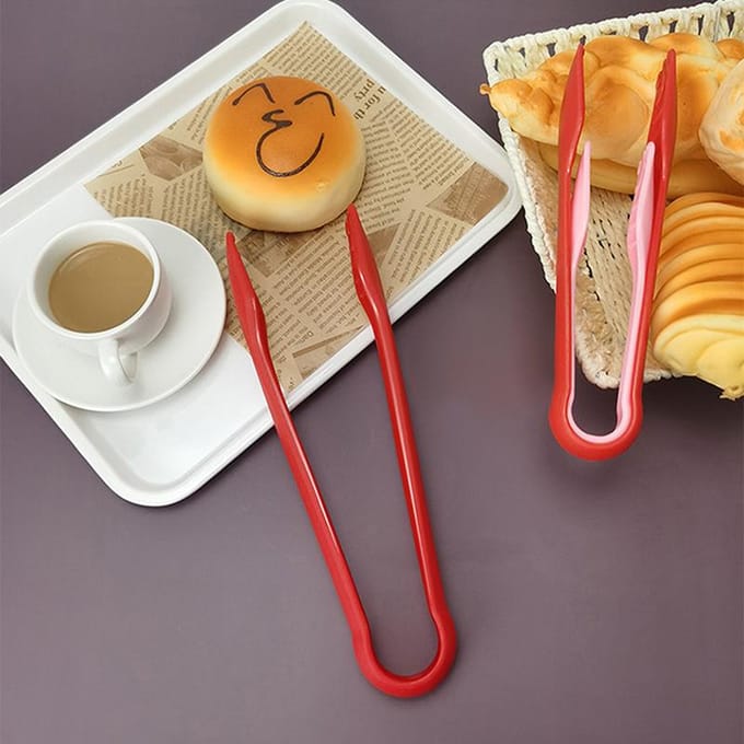 Ensemble de 3 pinces alimentaires multifonctionnelles pour servir les aliments, salade, gâteau, pinces de cuisine rouge
