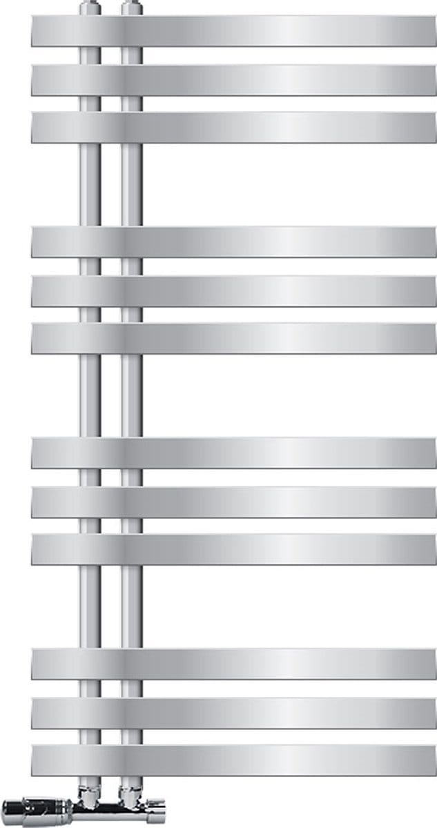 LuxeBath Badkamer radiator Ijzer EM 500x1000 mm chroom met middenaansluiting aansluitset en thermostaat voor hoekwand designverwarming badkamerverwarmer handdoekradiator handdoekdroger en verwarmer