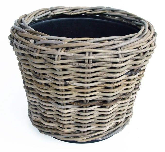 Van der Leeden | Drypot Rattan Grijs Ø 35 cm | Hoogte 33 cm, breedste punt 42 cm