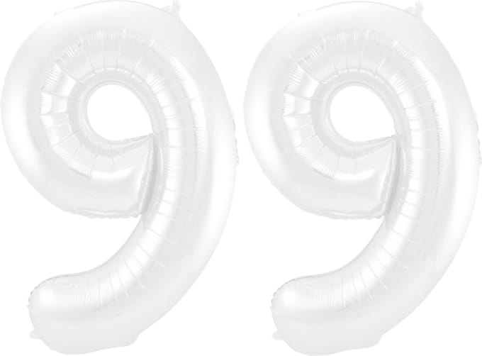 Folieballon 99 jaar metallic wit 86cm