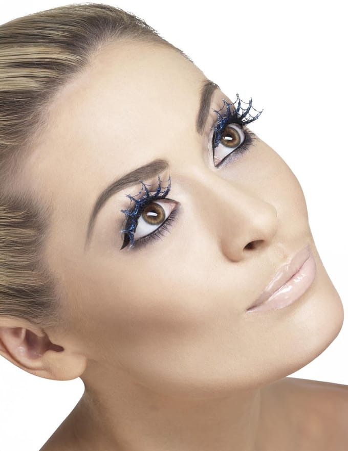 Spinnenweb nepwimpers - Blauwe glitter